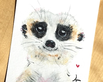 Original watercolor animal motif | hand-painted meerkat | wildlife savannah and desert | spirit animal image | unique pieces | nature