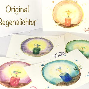 Handgemalte Segenskarte| Postkarte mit Segenswunsch| Aquarellmalerei| Bild mit Kerzenlicht| Gute Wünsche|  Lichtgrüße A6| Energiekarten