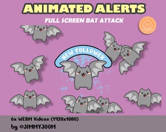 Animated Bat Twitch Alerts / Cute Bat Full Screen / Kawaii Stream Setup / Pastel Sparkles / Full screen Stream Alert / Subscriber Follower