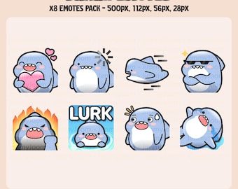 Cute Shark Emotes - Twitch Discord Emote Pack - Kawaii Shark Emotes - Lurk Emote - Cry Emote - Meme Emote Pack
