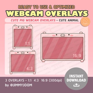 Cute Pink Pig Webcam Overlay / Twitch Overlays / Camera Frame / Kawaii / Cute Stream Setup / Webcam Outline / Aesthetic image 1
