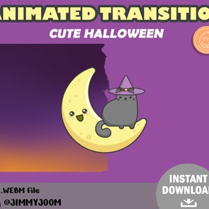 Twitch Stinger Transition Halloween / Kawaii Moon Cat / Stream Transition / Cute Stream Setup / Purple Cat / Overlay / Animated Transition