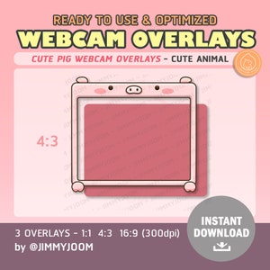 Cute Pink Pig Webcam Overlay / Twitch Overlays / Camera Frame / Kawaii / Cute Stream Setup / Webcam Outline / Aesthetic image 3