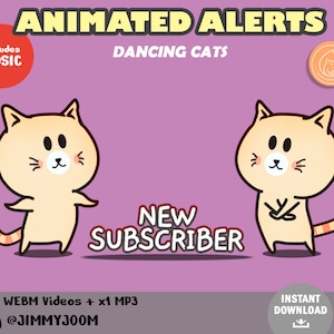 ANIMATED Dancing Cats Twitch Stream Alerts w Music / Cute Kawaii Cat / Pastel Alert / Follower / Subscriber / Overlays / Cute Stream Setup