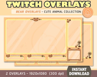 Cute Brown Bear Twitch Overlay Pack | Twitch Overlays | Webcam Overlay for Streaming