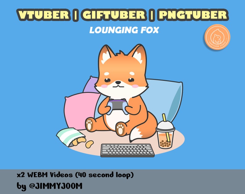 Animated Cute Fox VTuber for OBS Studio / PNG GIF Tuber / Foxy Animated GIFTuber PNGTuber / Cute Stream / Boba Tea / Bubble Tea / Animation image 4