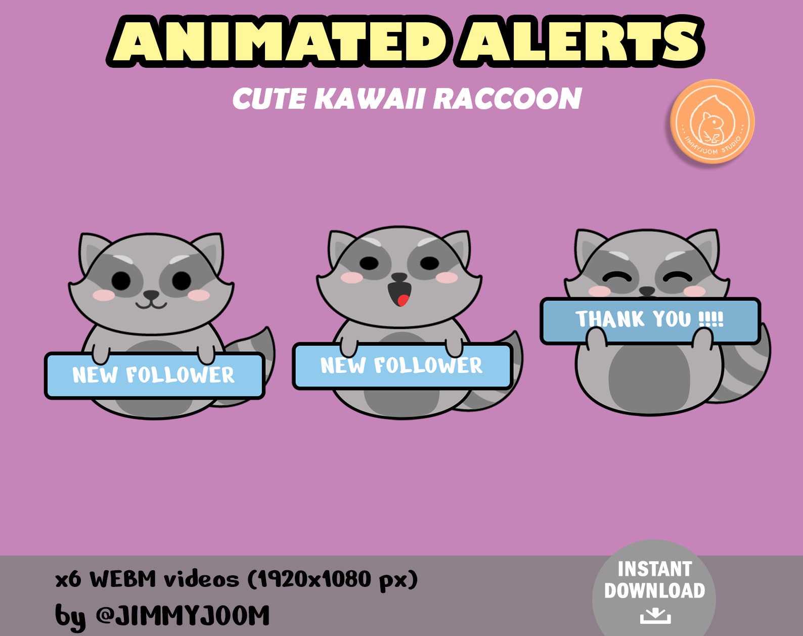 Animated Raccoon Twitch Stream Alerts Cute Kawaii Raccoon Etsy