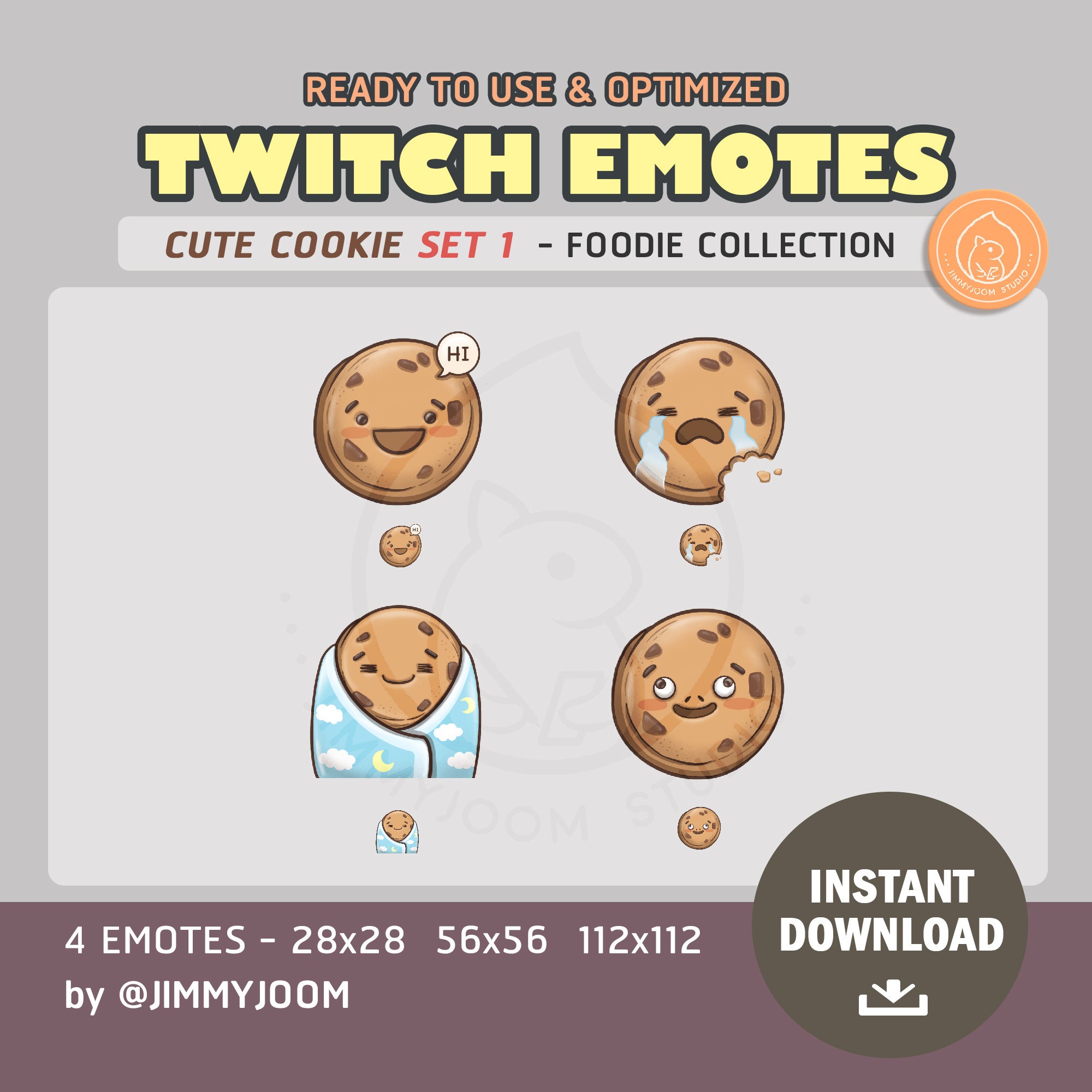 Cute Cookie Twitch Emotes Set 1 | Funny Cookies for Streaming | Emotes Badges Bits