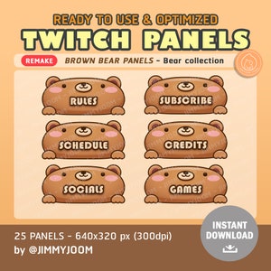 x25 Cute Brown Bear Twitch Streamer Panels | Kawaii | Profile | Animal | Streaming | Aesthetic | Overlay| Cute Stream Setup