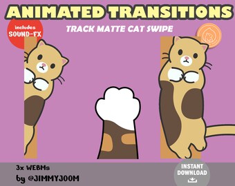 Cute Cat Paw Track Matte Transitions for Twitch Streaming / Animated Stinger Transition with Sound FX / Kawaii Cats / Transition Pack