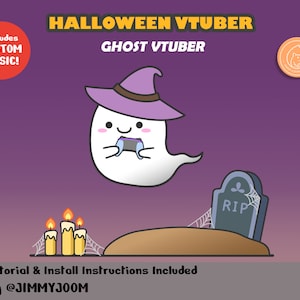 Cute Animated Ghost VTuber PNGTuber GIFTuber / Halloween PNG Tuber / Halloween Ghost Candles Tombstone / Kawaii Halloween / GIF Tuber