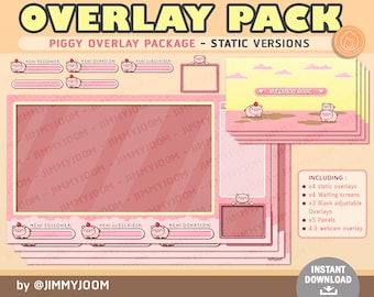 Kawaii Pig Stream Overlay Pack: Rosa webbkamera, Vänteskärmar (Statisk)