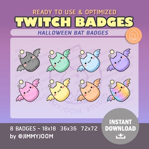 8x Halloween Twitch Bat Badges / Sub Badges Goals / Purple Orange Rainbow Pastel / Cute Kawaii Halloween