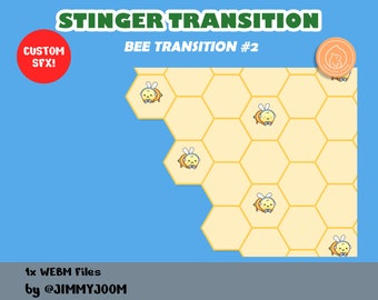 Animated Twitch Stinger Transition / Kawaii Honey Bee w Sound / Stream Transition / Cute Stream Setup / Cute Bee / Yellow Brown / SoundFX