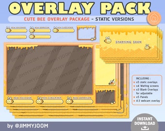 Söt kawaii bi-overlaypaket / Gul honungsbi-webbkamera-overlay / Vänteskärmar / Börjar snart / Kawaii humla söt stream-installation