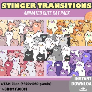 5x Twitch Stinger Transition Pack / Chats mignons / Transition de flux / Configuration de flux mignon / Kawaii / Transitions animées / Couleurs 5x / Superposition