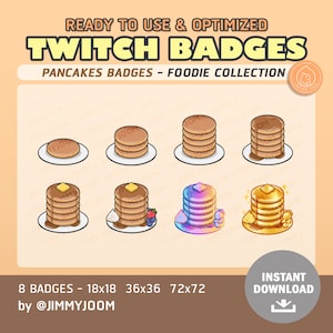 8x Twitch Pancake Badges / Sub Badges Goals / Cute Breakfast Food / Cute Stream Setup / Channel Points Rewards / Rainbow Gold Fruit Pancakes