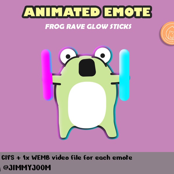 ANIMATED Frog Rave Glow Sticks Twitch Emote Discord Emote Pack / Dance Emote / Cute Emote / Animated Emote / Kawaii / Rainbow Meme Emote