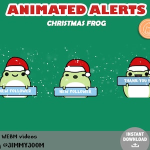 ANIMATED Christmas Hat Frog Twitch Stream Alerts / Cute Kawaii / Pastel Alert / New Follower / Subscriber / Frog Animation / Snow Santa Hat