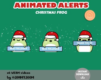 ANIMATED Christmas Hat Frog Twitch Stream Alerts / Cute Kawaii / Pastel Alert / New Follower / Subscriber / Frog Animation / Snow Santa Hat