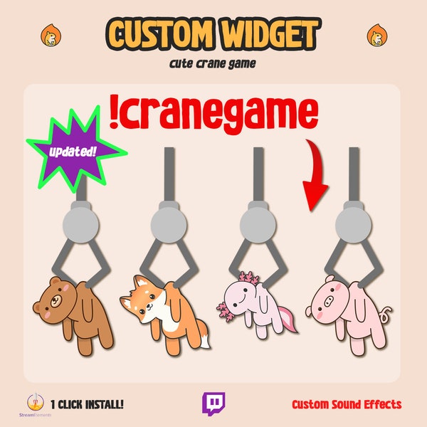 Custom Chat Widget Claw Game / Twitch Chat Widget / Animated Fox Frog Cat Pig Bear Axolotl / Cute Chat Crane Game / Customize Stream Widget