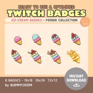 8x Twitch Ice Cream Badges / Sub Badges Ziele / Süße Food Ice Cream Cone / Cute Stream Einrichtung / Channel Points