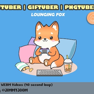Animated Cute Fox VTuber for OBS Studio / PNG GIF Tuber / Foxy Animated GIFTuber PNGTuber / Cute Stream / Boba Tea / Bubble Tea / Animation