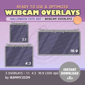 Halloween Webcam Overlay for Twitch / Cute Bat Overlay / Kawaii Halloween / Overlays / Cute Stream Setup / Black Grey Bat