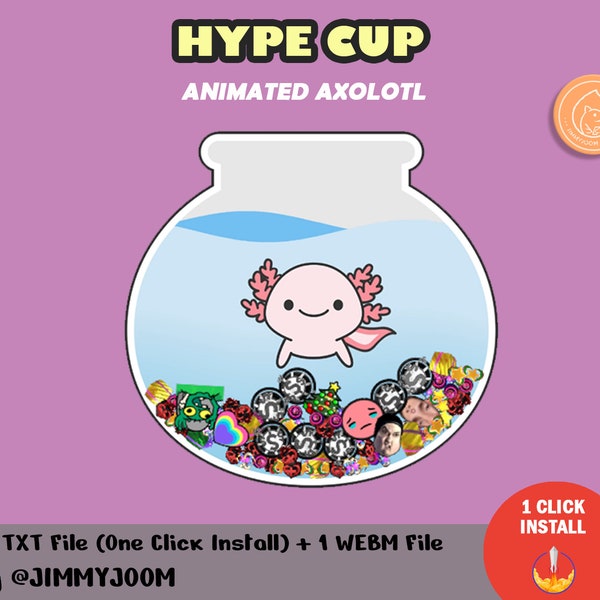 Bote de punta de copa de Axolotl animado animado / Widget personalizado de StreamElements / Copa de bits de Twitch Cute Kawaii Pink / Stream Decoration / Alertas de Twitch