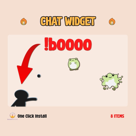 Custom Chat Widget Cute Throw Game / Twitch Chat Widget / Animated Fox Frog Pig Bear Axolotl / Cute Game / Customize Stream Widget Kawaii