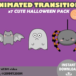 Twitch Stinger Transition Halloween Pack / Kawaii Halloween / Stream Transition / Cute Stream Setup / Overlay / Animated Bat Spider Ghost