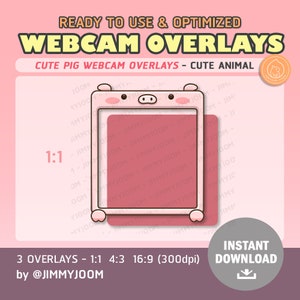 Cute Pink Pig Webcam Overlay / Twitch Overlays / Camera Frame / Kawaii / Cute Stream Setup / Webcam Outline / Aesthetic image 2