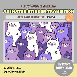 Twitch Stinger Transition Purple Cats / Cute Cats / Stream Transition / Cute Stream Setup / Kawaii / Purple Cat / Overlay