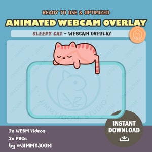 Cute Sleepy Cat Animated Webcam Overlay | Cat Twitch Overlay | Kawaii | Webcam Overlay | Streamer | Streaming | Pink Blue
