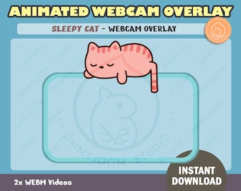 Cute Sleepy Cat Animated Webcam Overlay | Cat Twitch Overlay | Kawaii | Webcam Overlay | Streamer | Streaming | Pink Blue