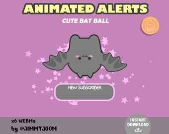 Animated Pastel Bat Twitch Alerts / Cute Bat/ Kawaii Stream Setup / Sparkles Hearts Stars / Fullscreen Stream Alert / Subscriber Follower