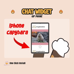 May include: A screenshot of a phone displaying a GIF of a capybara. The GIF is from the account "CergAnimation" on the social media platform TikTok. The phone is displayed on a light brown background with a red arrow pointing to the phone.
