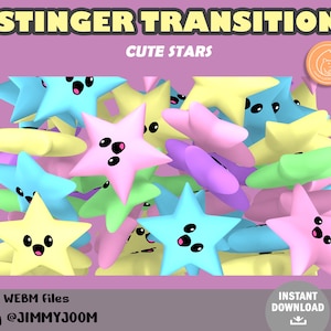 Twitch 3D Animated Stinger Transition / Cute Kawaii Stars Space / Stream Transition / Cute Stream Setup / Animated Transition Star / Pastel