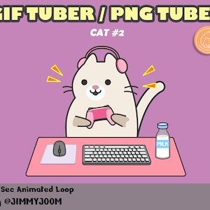 Cute Cat Animated GIFTuber PNGTuber VTuber for Twitch Streaming / Cats GIF Tuber PNG Tuber V Tuber / Cute Stream Setup Pink Headphones