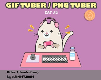 Cute Cat Animated GIFTuber PNGTuber VTuber for Twitch Streaming / Cats GIF Tuber PNG Tuber V Tuber / Cute Stream Setup Pink Headphones