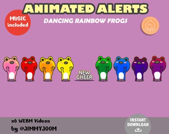 ANIMATED Rainbow Dancing Frog Twitch Stream Alerts w Music / Cute Kawaii Frogs / LGBTQIA+ Pride Alert / Cute Stream Setup