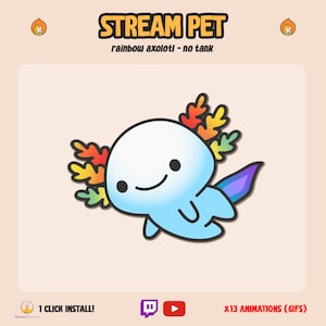 Animated Axolotl Stream Pet Custom Widget / STREAMELEMENTS Interactive Stream Twitch Streamers  / Rainbow / React Chat Stream Mascot