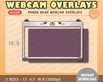 Panda Bear Webcam Overlay Pack / Cam Overlay Set / Cute Kawaii Bear Black & White / Twitch Streaming Web Cam Overlay / Aesthetic Pink