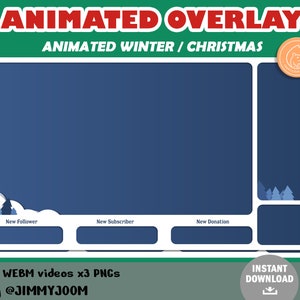 Paquete de superposición de Twitch de Navidad e invierno / 2 superposiciones / Invierno azul blanco / Superposiciones animadas / Configuración de transmisión linda / Estética / Nieve / Calma