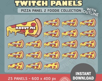 x25 Cute Pizza Streaming Twitch Panels w/ Outline - Kawaii - Foodie - Food - Streamer - Aesthetic - Profile