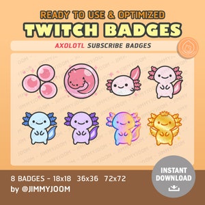 8x Axolotl Twitch Badges / Pink Kawaii Badges / Sub Badges Goals / Pink Pastel / Cute Kawaii Axolotyl / Stream Badge / Sub Badge Pack