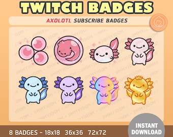 8x Axolotl Twitch Badges / Pink Kawaii Badges / Sub Badges Goals / Pink Pastel / Cute Kawaii Axolotyl / Stream Badge / Sub Badge Pack