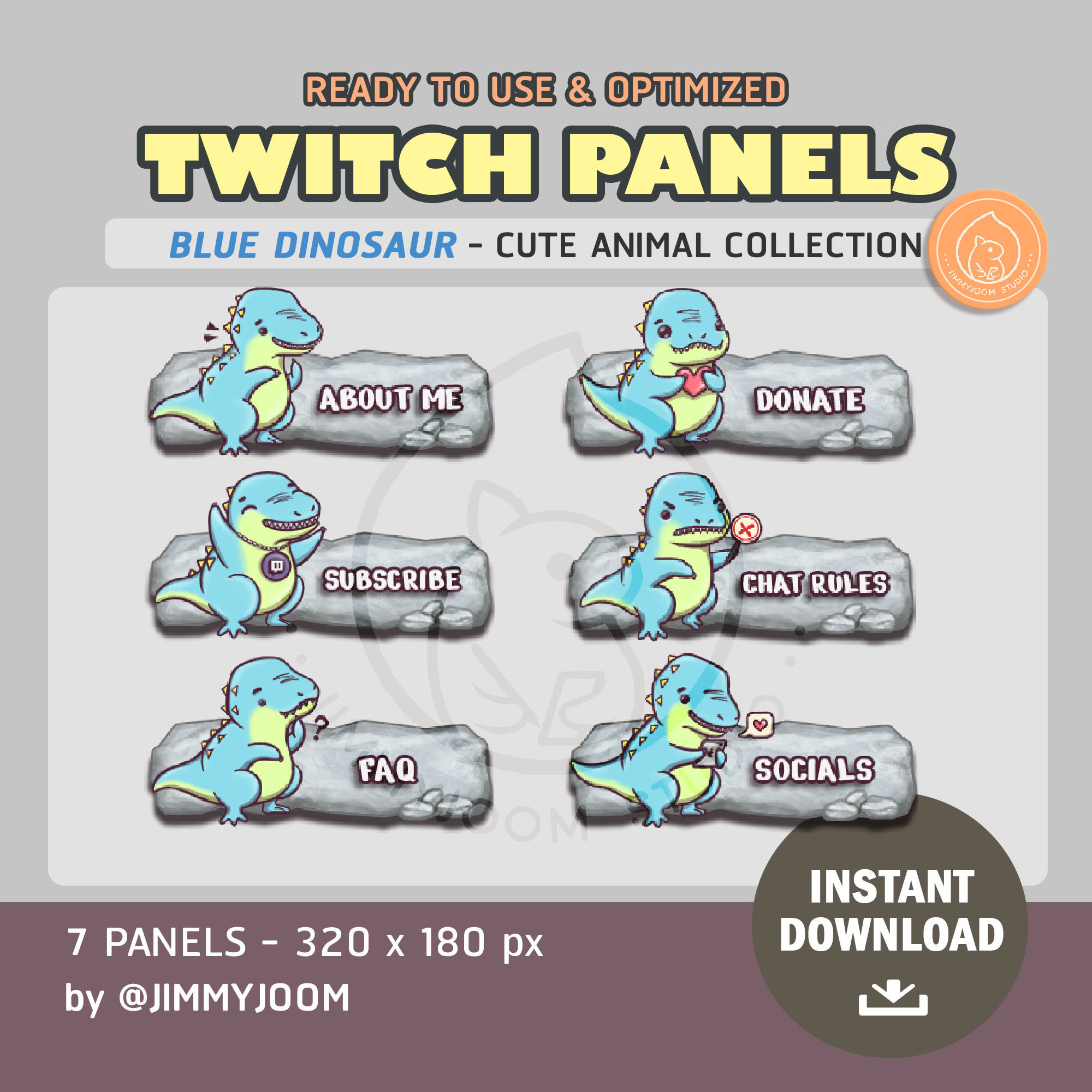 6x Cute Blue Dinosaur Twitch Panels | Blue and Green | Twitch Profile ...