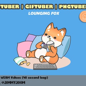 Animated Cute Fox VTuber for OBS Studio / PNG GIF Tuber / Foxy Animated GIFTuber PNGTuber / Cute Stream / Boba Tea / Bubble Tea / Animation image 2