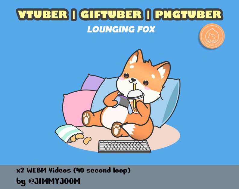 Animated Cute Fox VTuber for OBS Studio / PNG GIF Tuber / Foxy Animated GIFTuber PNGTuber / Cute Stream / Boba Tea / Bubble Tea / Animation image 2